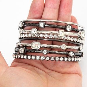 R.J. Graziano Go Chic set of 10 bangle bracelets gunmetal & clear stones modern